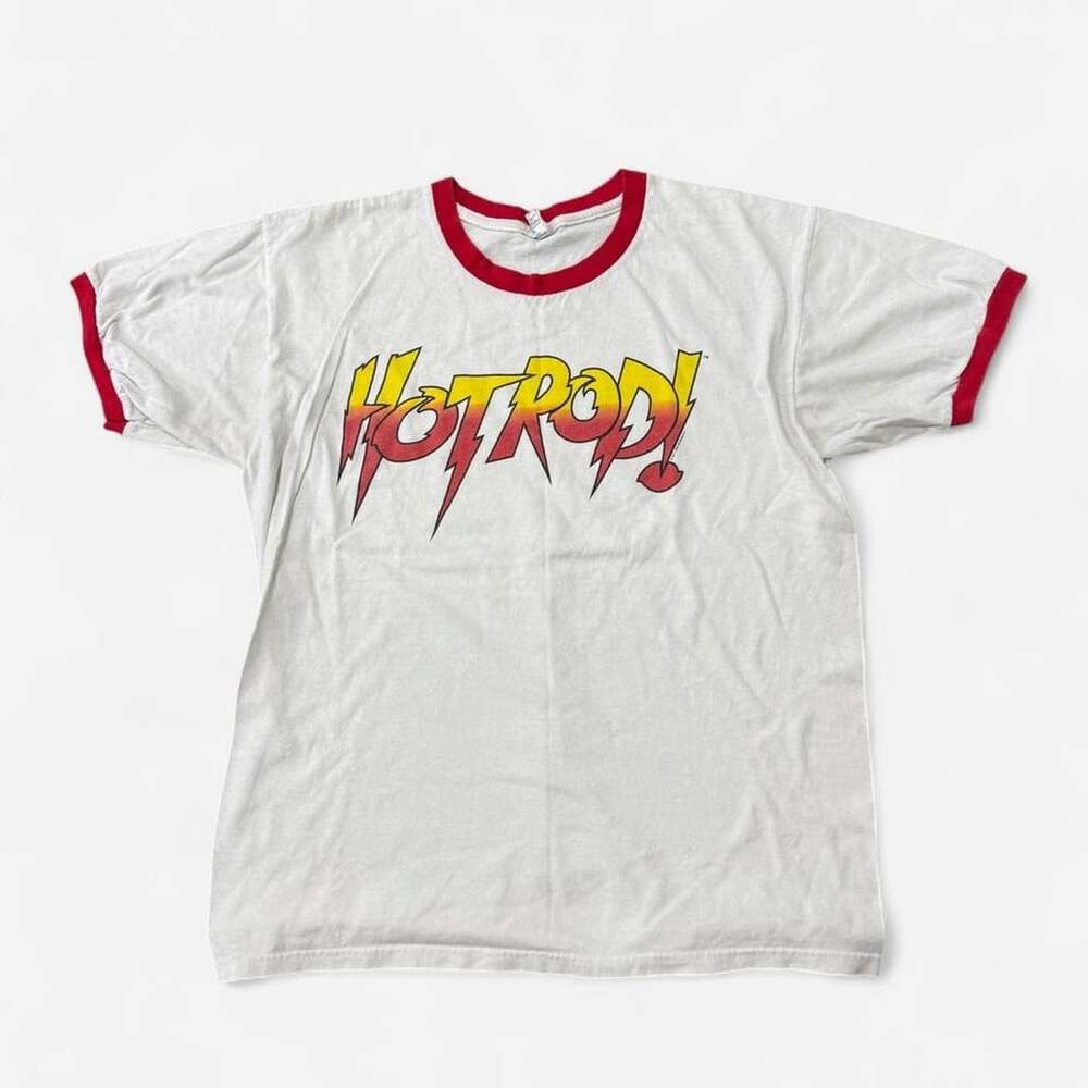 Anvil Hot Rod Size L White Red Ringer T-Shirt